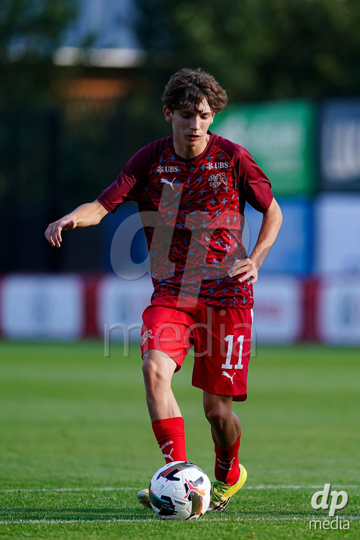 OBERE AU, Switzerland - September 8: Elon Sinani of Switzerland warming up during the International Friendly U20 match between Switzerland and Luxembourg at TBD on September 8, 2026 in Obere Au, Switzerland.