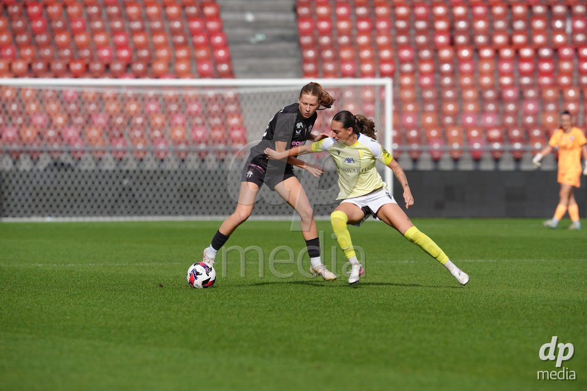 Zurich, Switzerland - September 13: Marlene Wild of FC Zürich against Alice Ilaria Berti of FC Basel 1893 during the AXA Women's Super League match between FC Zurich and FC Basel 1893 at Stadion Letzigrund on September 13, 2026 in Zurich, Switzerland.