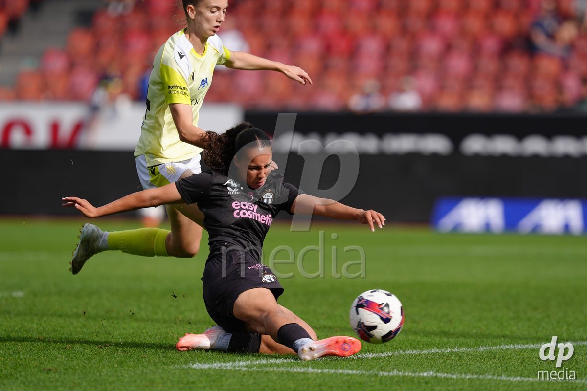 Zurich, Switzerland - September 13: Nevia Stoob of FC Zürich against Carla Christen of FC Basel 1893 during the AXA Women's Super League match between FC Zurich and FC Basel 1893 at Stadion Letzigrund on September 13, 2026 in Zurich, Switzerland.