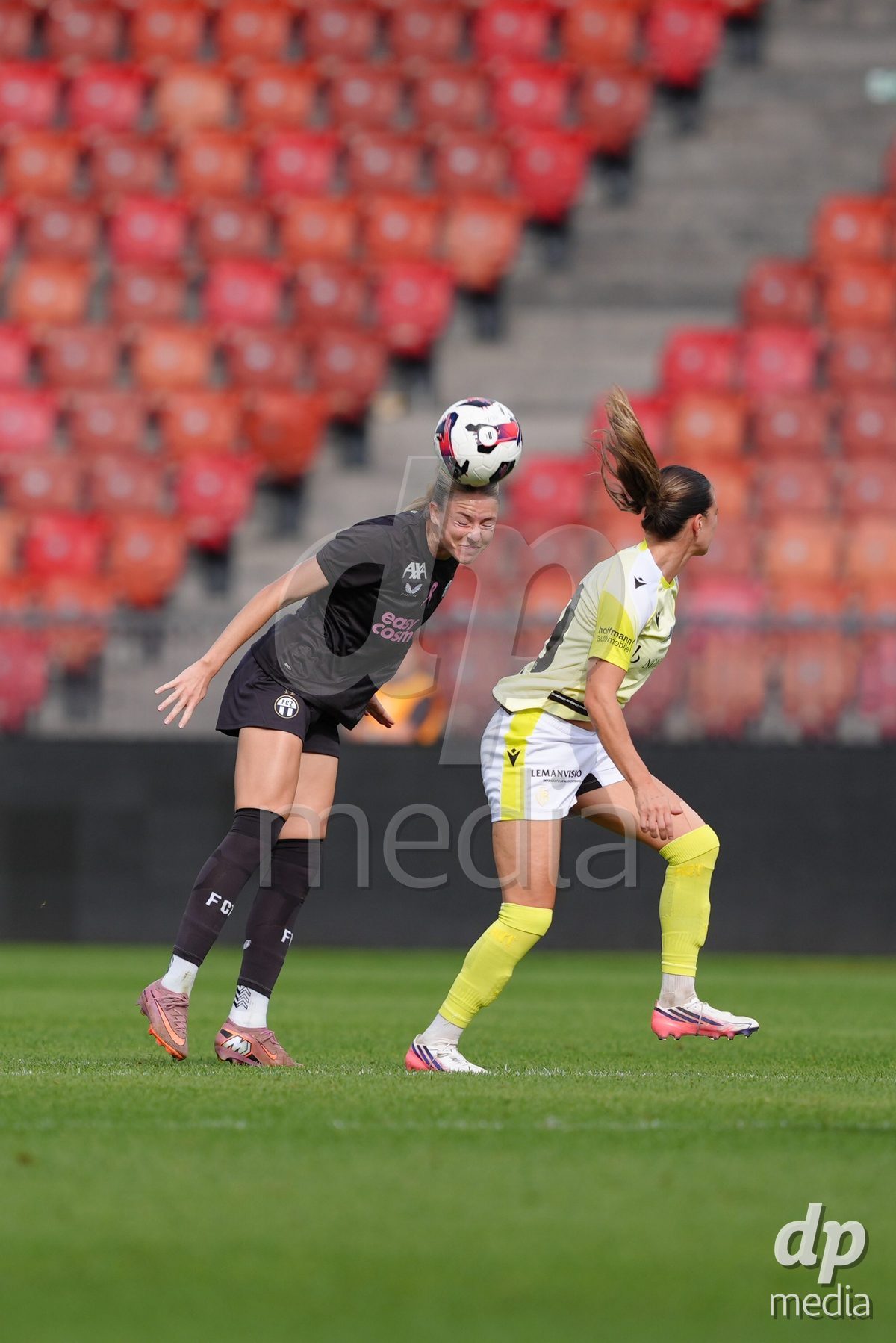 Zurich, Switzerland - September 13: Briana Eads of FC Zürich with a header during the AXA Women's Super League match between FC Zurich and FC Basel 1893 at Stadion Letzigrund on September 13, 2026 in Zurich, Switzerland.