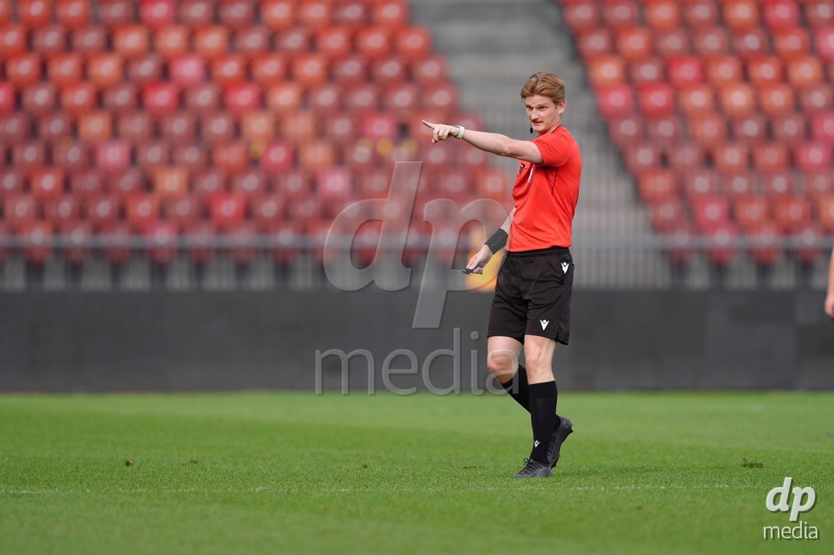 Zurich, Switzerland - September 13: Referee Samuel Gubic during the AXA Women's Super League match between FC Zurich and FC Basel 1893 at Stadion Letzigrund on September 13, 2026 in Zurich, Switzerland.