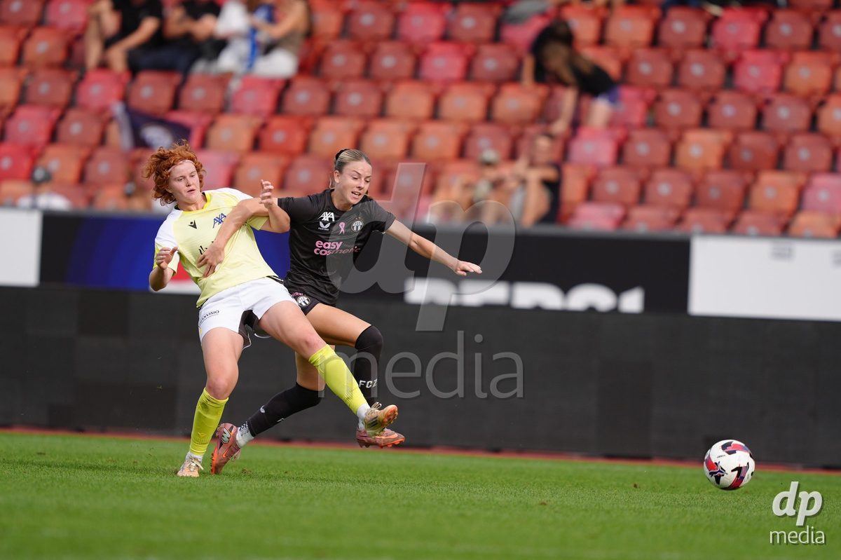 Zurich, Switzerland - September 13: Briana Eads of FC Zürich against Lena Maria Goppel of FC Basel 1893 during the AXA Women's Super League match between FC Zurich and FC Basel 1893 at Stadion Letzigrund on September 13, 2026 in Zurich, Switzerland.