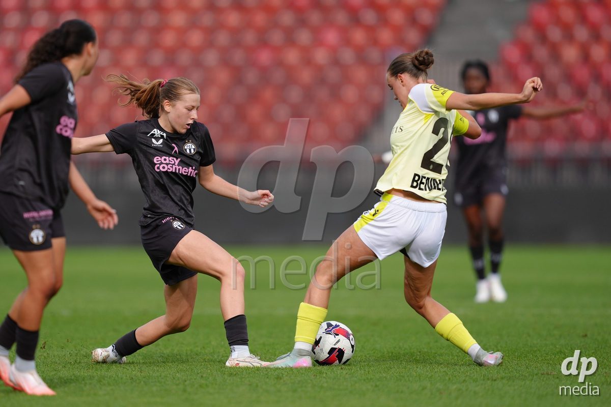Zurich, Switzerland - September 13: Marlene Wild of FC Zürich against Mia Franziska Bennewitz of FC Basel 1893 during the AXA Women's Super League match between FC Zurich and FC Basel 1893 at Stadion Letzigrund on September 13, 2026 in Zurich, Switzerland.