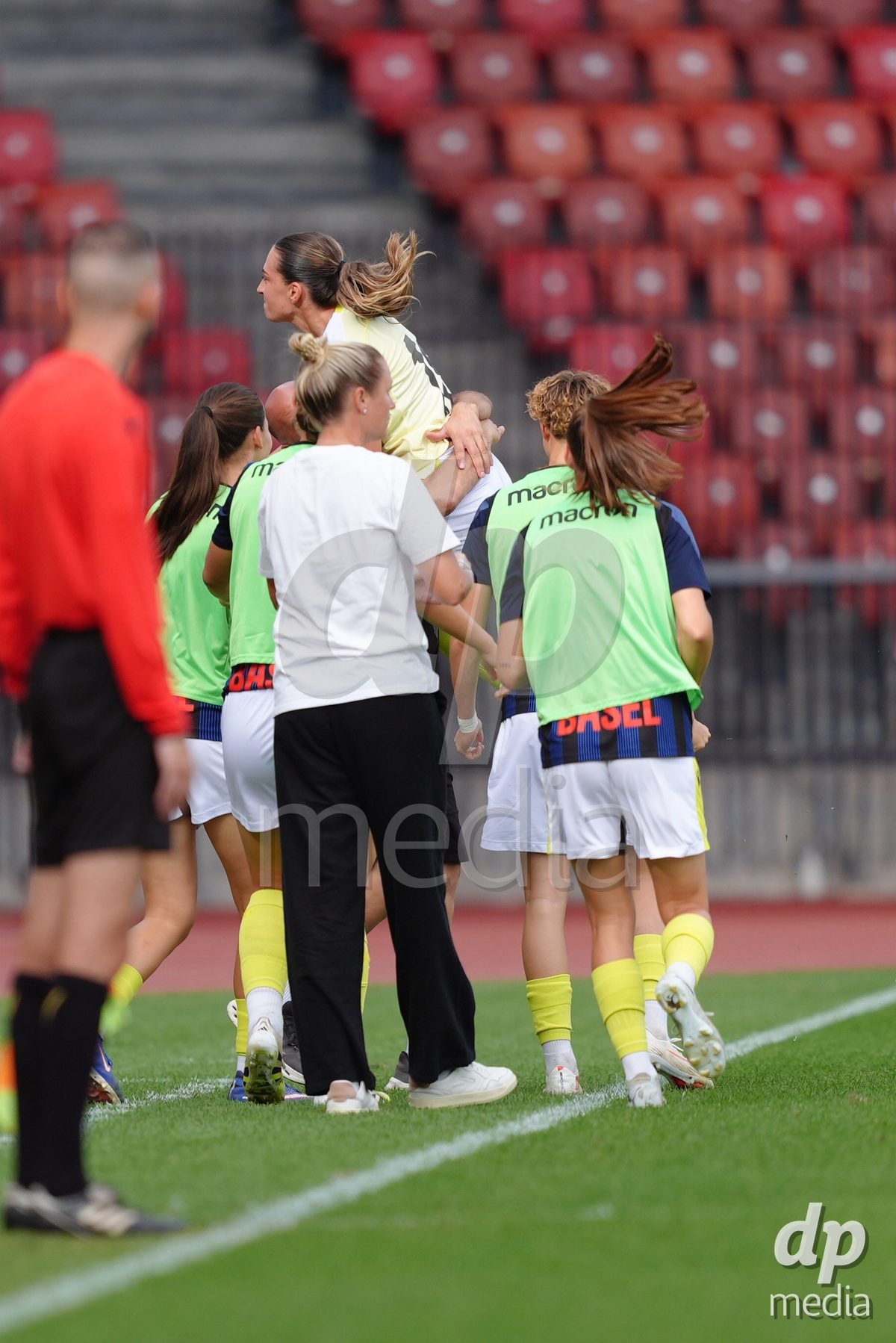 Zurich, Switzerland - September 13: Alice Ilaria Berti of FC Basel 1893 celebrates her goal with the team during the AXA Women's Super League match between FC Zurich and FC Basel 1893 at Stadion Letzigrund on September 13, 2026 in Zurich, Switzerland.