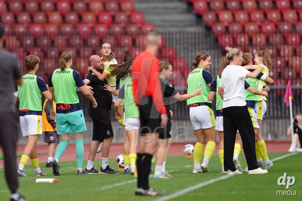 Zurich, Switzerland - September 13: Alice Ilaria Berti of FC Basel 1893 celebrates her goal with the team during the AXA Women's Super League match between FC Zurich and FC Basel 1893 at Stadion Letzigrund on September 13, 2026 in Zurich, Switzerland.