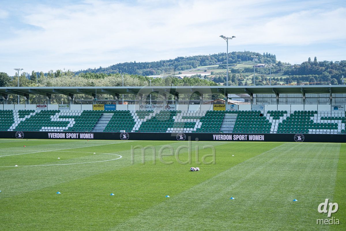 YVERDON-LES-BAINS - SWITZERLAND - SEPTEMBER 13 : General view of Stade Municipal prior to the AXA Women's Super League match between Yverdon-Sport Women and FC Aarau Frauen at Stade Municipal on September 13, 2026 in Yverdon-les-Bains, Switzerland.