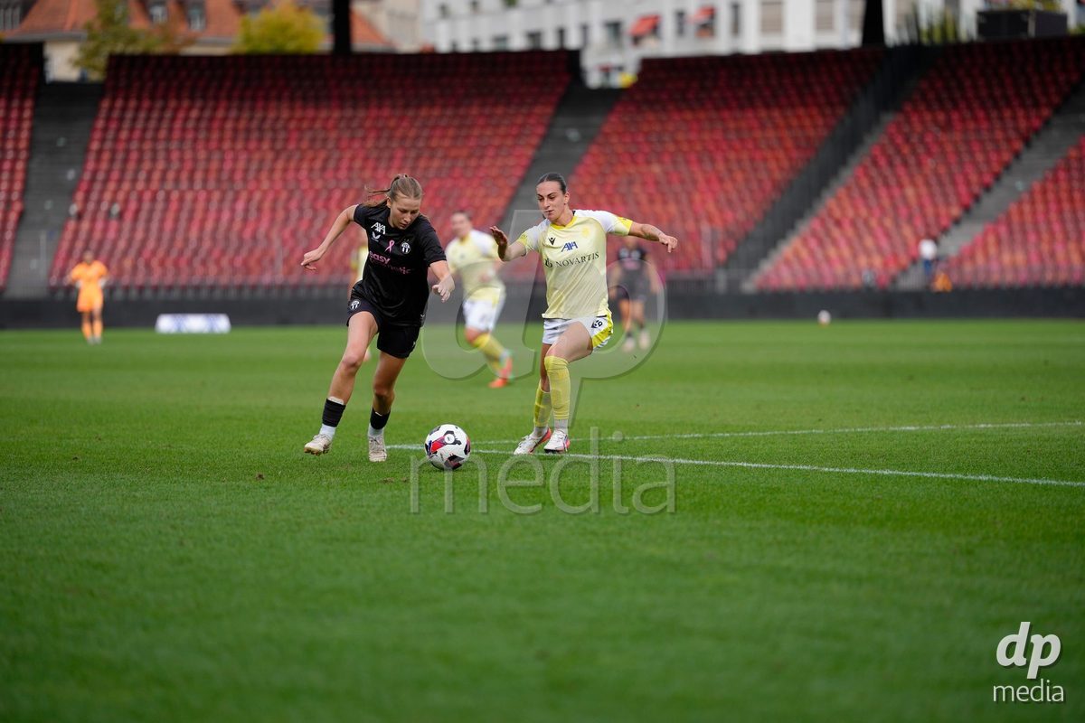 Zurich, Switzerland - September 13: Marlene Wild of FC Zürich against Alice Ilaria Berti of FC Basel 1893 during the AXA Women's Super League match between FC Zurich and FC Basel 1893 at Stadion Letzigrund on September 13, 2026 in Zurich, Switzerland.