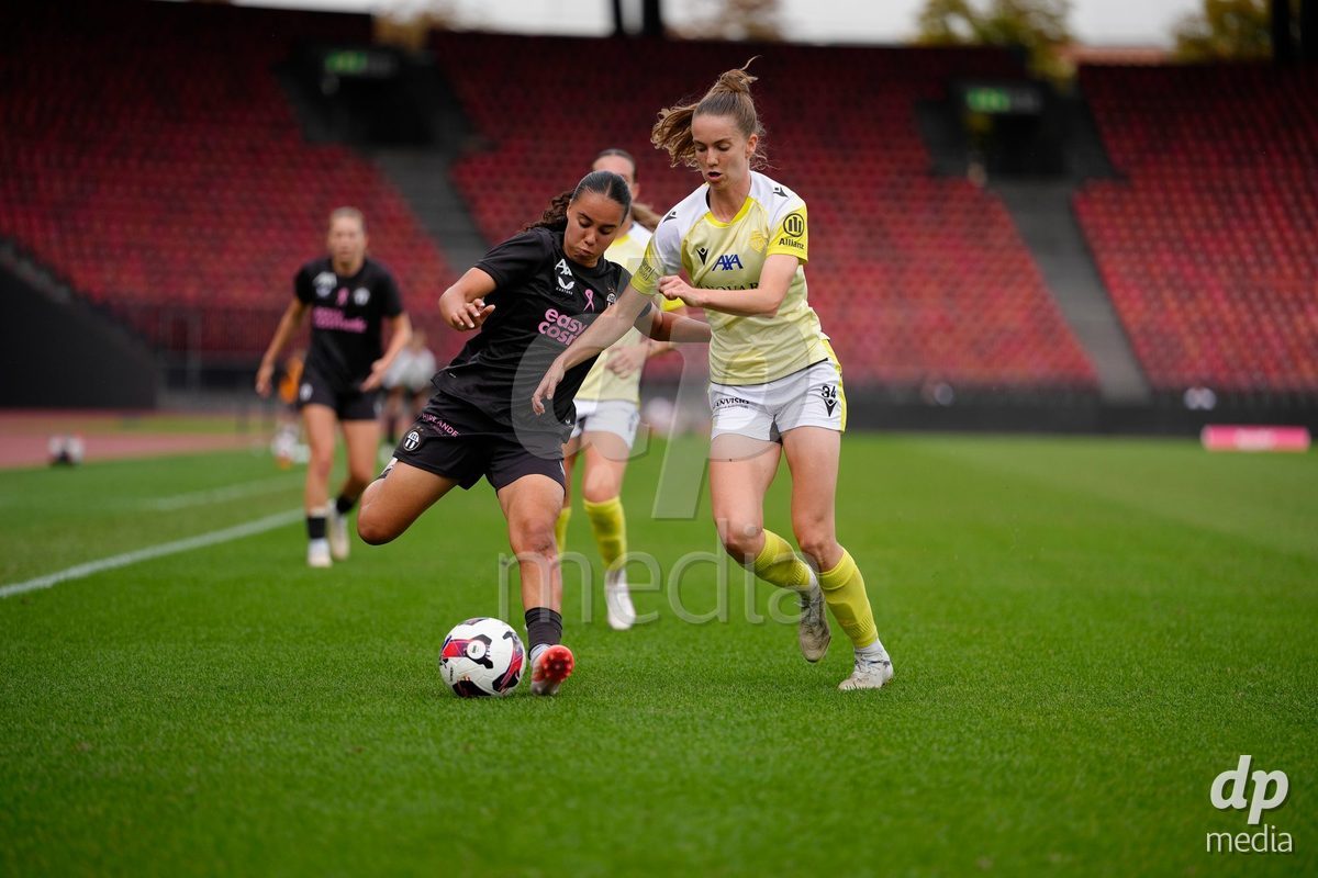 Zurich, Switzerland - September 13: Nevia Stoob of FC Zürich against Carla Christen of FC Basel 1893 during the AXA Women's Super League match between FC Zurich and FC Basel 1893 at Stadion Letzigrund on September 13, 2026 in Zurich, Switzerland.