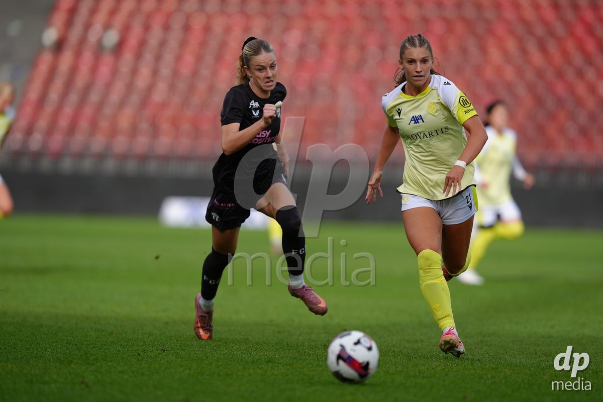 Zurich, Switzerland - September 13: Briana Eads of FC Zürich against Alisa Renee Arthur of FC Basel 1893 during the AXA Women's Super League match between FC Zurich and FC Basel 1893 at Stadion Letzigrund on September 13, 2026 in Zurich, Switzerland.