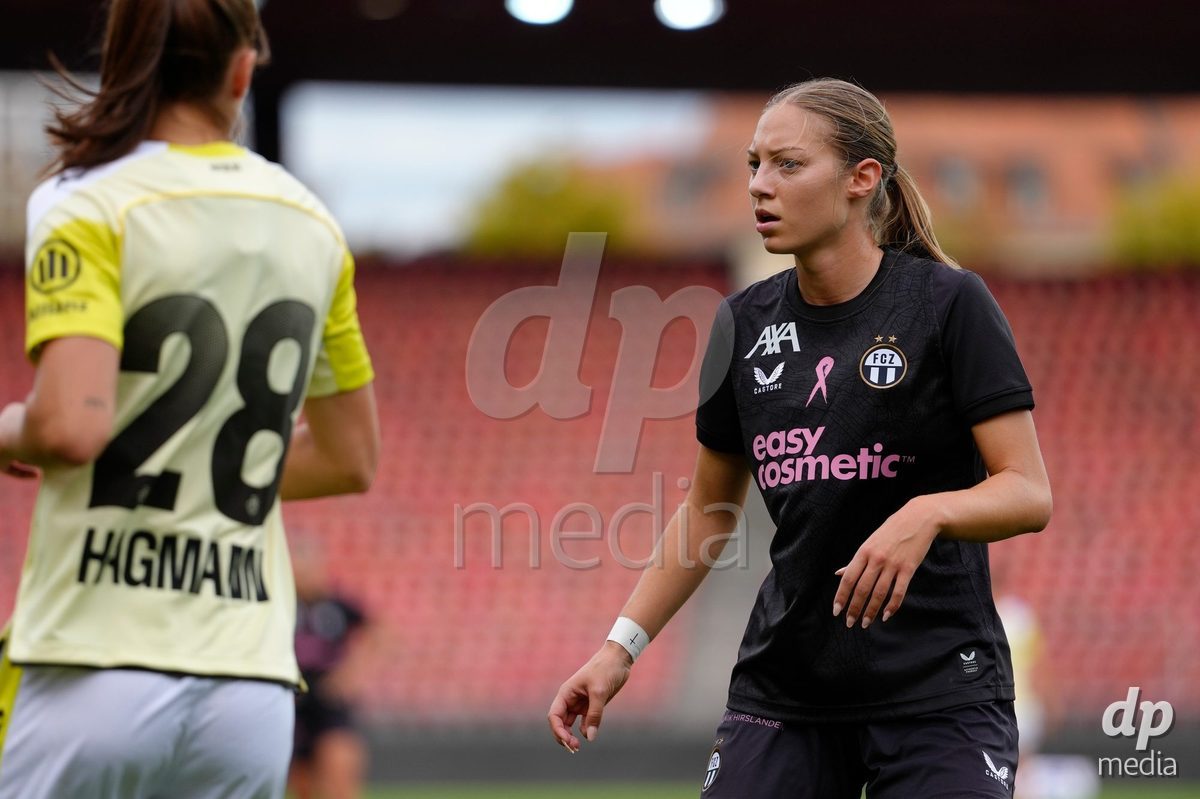 Zurich, Switzerland - September 13: Martina Cavar of FC Zürich with a special shirt for Pink Ribbon Schweiz during the AXA Women's Super League match between FC Zurich and FC Basel 1893 at Stadion Letzigrund on September 13, 2026 in Zurich, Switzerland.