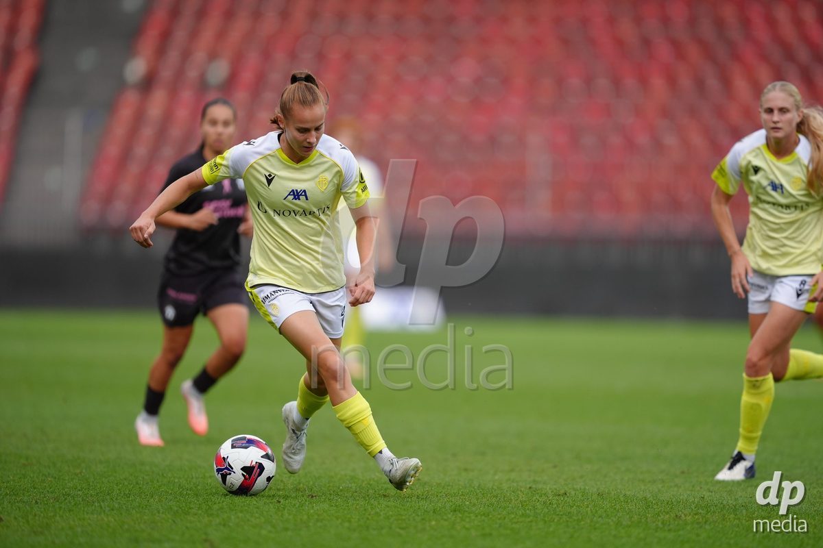 Zurich, Switzerland - September 13: Elea Hagmann and Jacqueline Anne Hand of FC Basel 1893 during the AXA Women's Super League match between FC Zurich and FC Basel 1893 at Stadion Letzigrund on September 13, 2026 in Zurich, Switzerland.