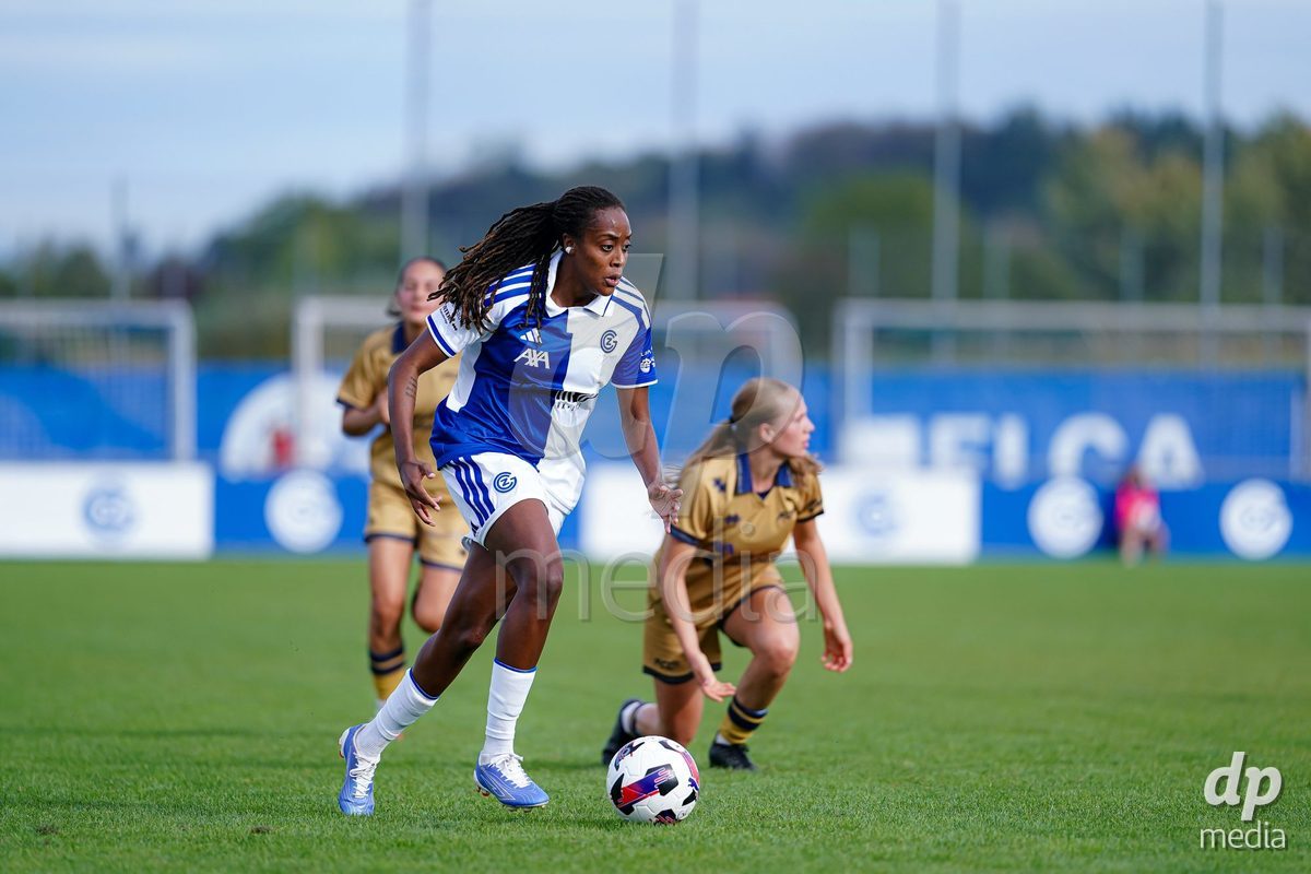 NIEDERHASLI, SWITZERLAND - September 13: Paige Bailey-Gayle of GC Frauenfussball controls the ball during the AXA Women's Super League match between GC Frauenfussball and FC Luzern at GC Campus on September 13, 2026 in Niederhasli, Switzerland.