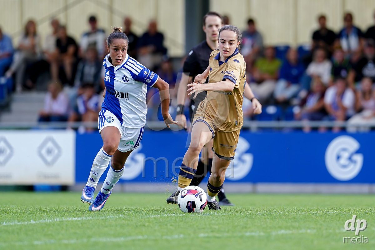 NIEDERHASLI, SWITZERLAND - September 13: Michelle Gigante of FC Luzern (R) and Dalila Belen Ippolito of GC Frauenfussball (L) battle for the ball during the AXA Women's Super League match between GC Frauenfussball and FC Luzern at GC Campus on September 13, 2026 in Niederhasli, Switzerland.
