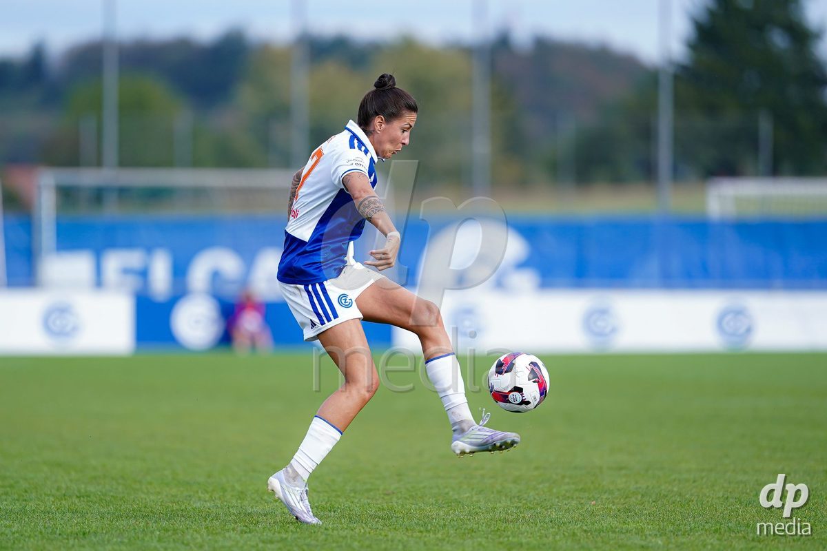 NIEDERHASLI, SWITZERLAND - September 13: Melanie Muller of GC Frauenfussball controls the ball during the AXA Women's Super League match between GC Frauenfussball and FC Luzern at GC Campus on September 13, 2026 in Niederhasli, Switzerland.