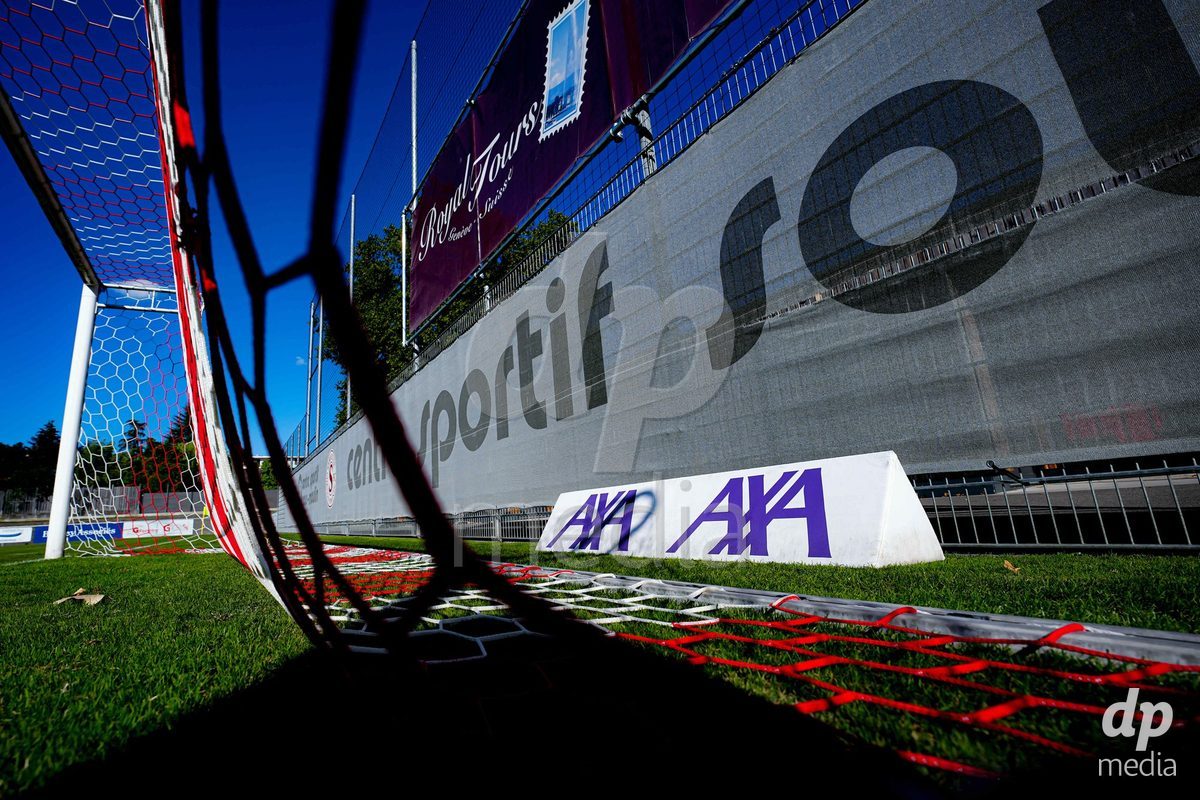 GENEVA, SWITZERLAND - SEPTEMBER 18: AXA sponsoring banner during the AXA Women's Super League match between Servette FC Chenois Feminin and FC Zurich at Stade de Trois-Chene on September 18, 2026 in Geneva, Switzerland.