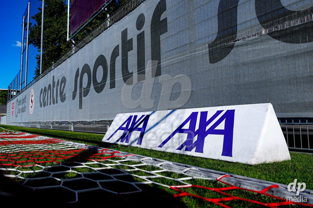 GENEVA, SWITZERLAND - SEPTEMBER 18: AXA sponsoring banner during the AXA Women's Super League match between Servette FC Chenois Feminin and FC Zurich at Stade de Trois-Chene on September 18, 2026 in Geneva, Switzerland.