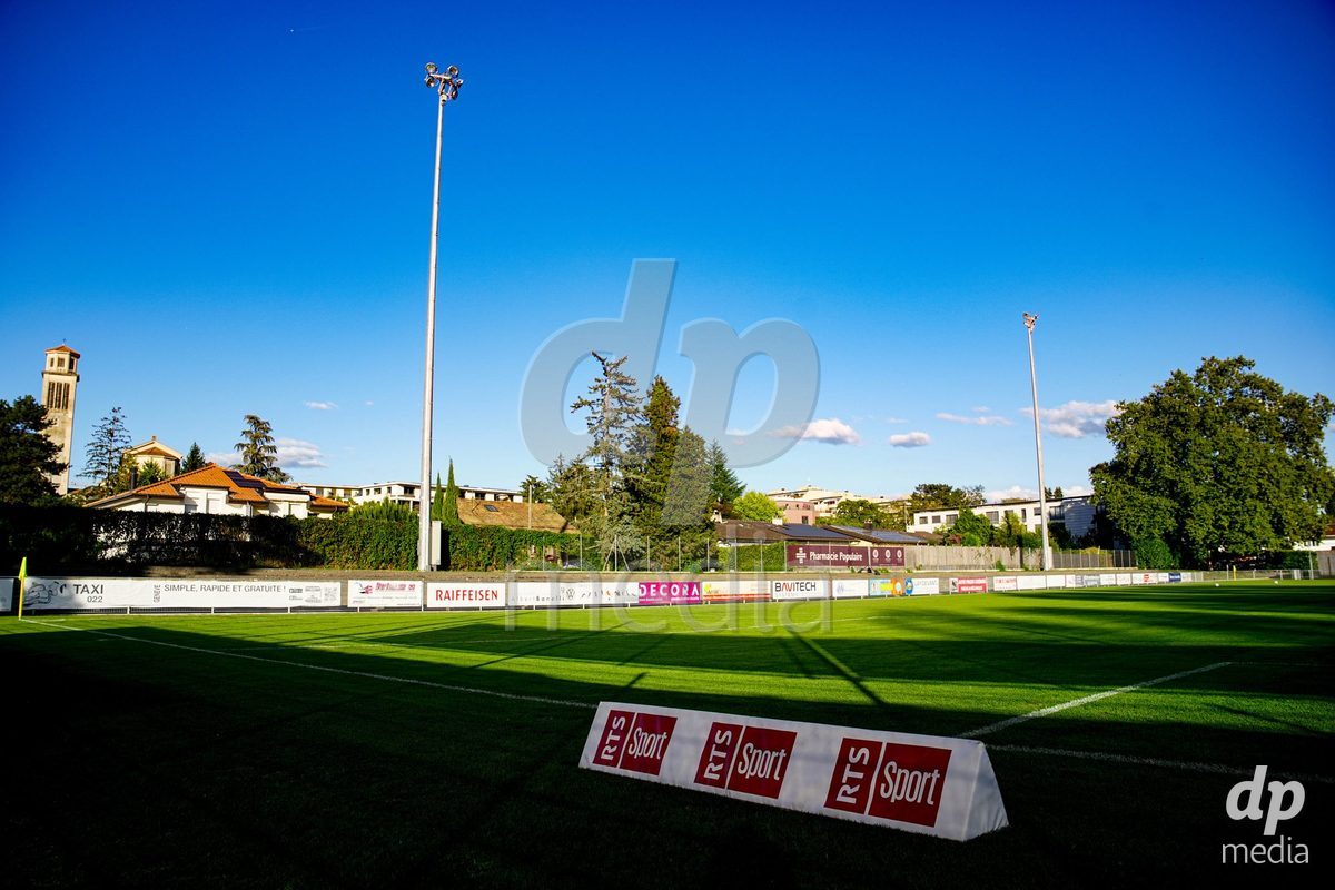 GENEVA, SWITZERLAND - SEPTEMBER 18: RTS Sport sponsoring banner during the AXA Women's Super League match between Servette FC Chenois Feminin and FC Zurich at Stade de Trois-Chene on September 18, 2026 in Geneva, Switzerland.