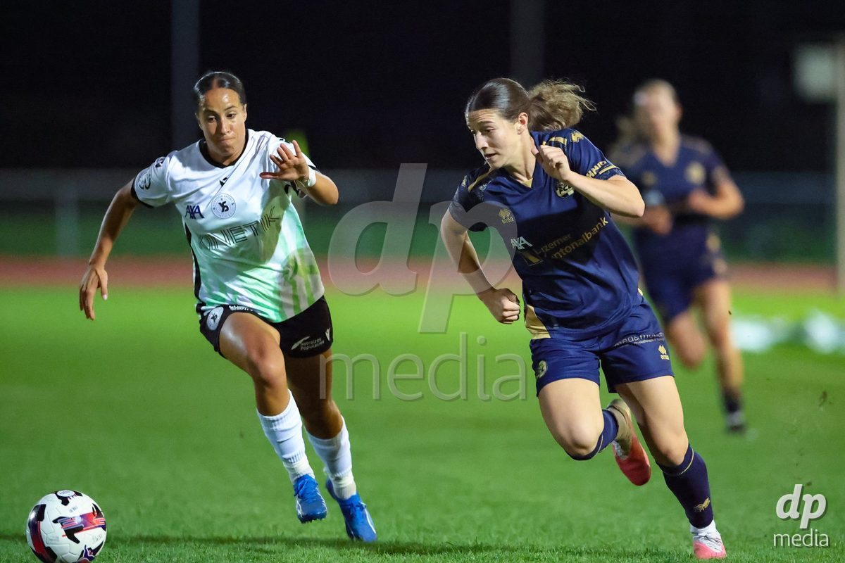 LUZERN, SWITZERLAND - SEPTEMBER 18: Ramona Schallberger (11, FC Luzern, r.) and Elise Marie Boccali (6, Yverdon Sport FC) during the AXA Women's Super League match between FC Luzern and FC Yverdon Women at Hubelmatt on September 18, 2026 in Luzern, Switzerland.