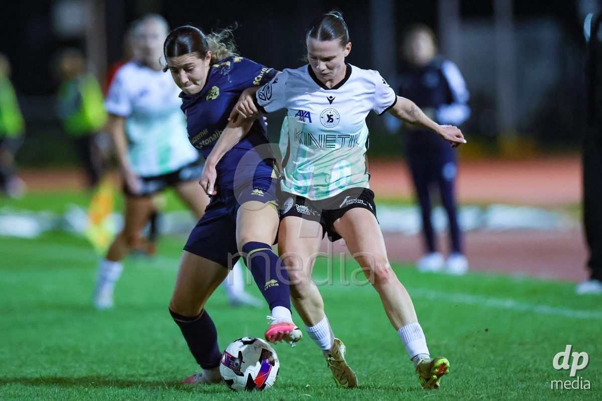 LUZERN, SWITZERLAND - SEPTEMBER 18: Michelle Sager (31, Yverdon Sport FC) and Ramona Schallberger (11, FC Luzern) during the AXA Women's Super League match between FC Luzern and FC Yverdon Women at Hubelmatt on September 18, 2026 in Luzern, Switzerland.