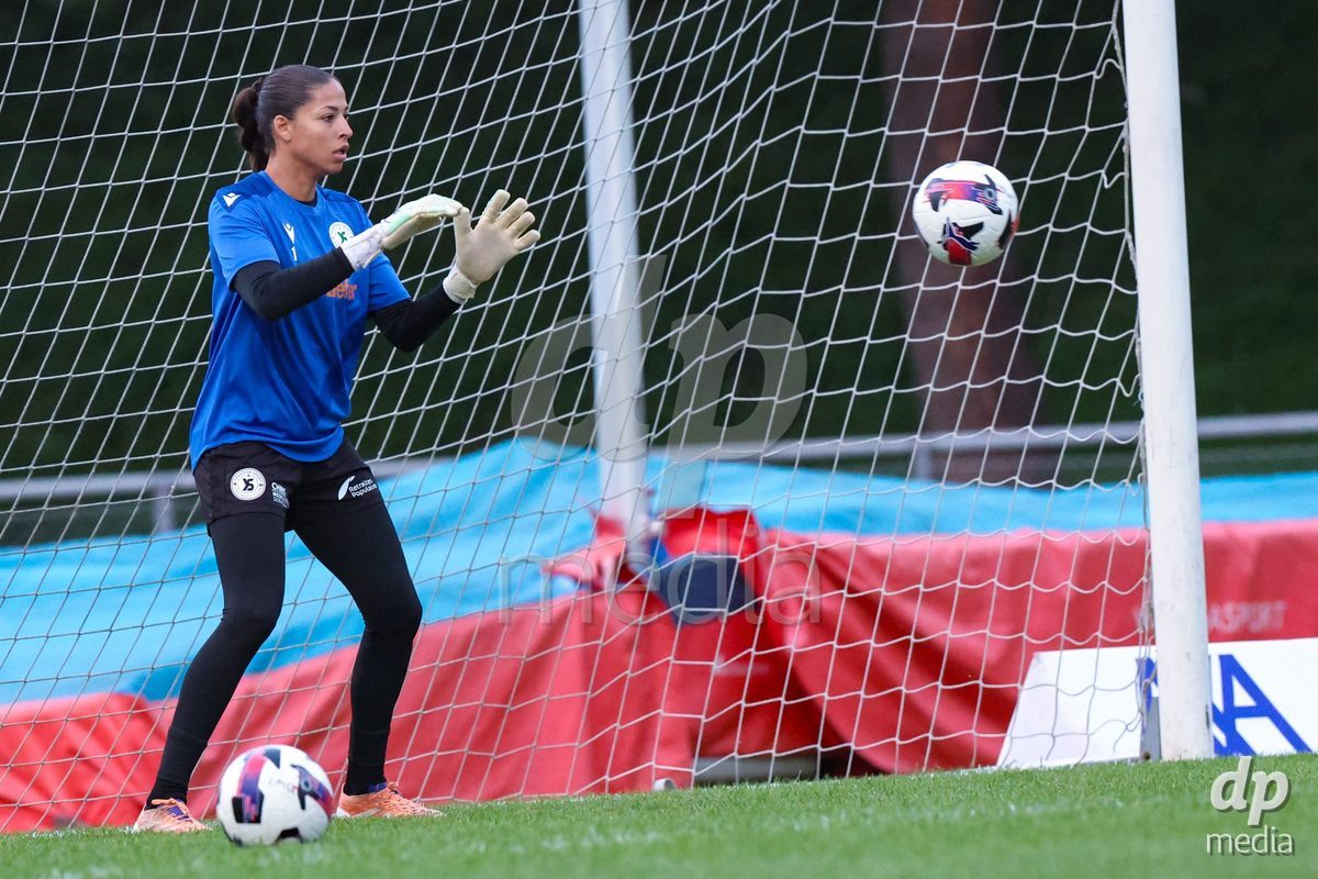 LUZERN, SWITZERLAND - SEPTEMBER 18: Mickaela Victoria Maeva Bottega (1, Yverdon Sport FC) during the pre-match warum-up at during the AXA Women's Super League match between FC Luzern and FC Yverdon Women at Hubelmatt on September 18, 2026 in Luzern, Switzerland.