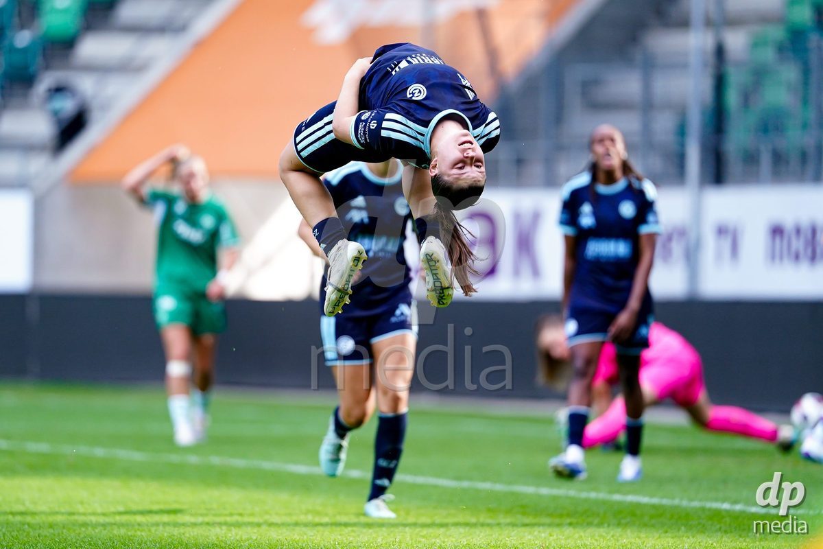 ST. GALLEN, SWITZERLAND - SEPTEMBER 19: Michelle Storni of GC Frauenfussball celebrating after scoring teams fourth goal during the AXA Women's Super League match between FC St. Gallen 1879 and GC Frauenfussball at Berit Sitterstadion on September 19, 2026 in St. Gallen, Switzerland.