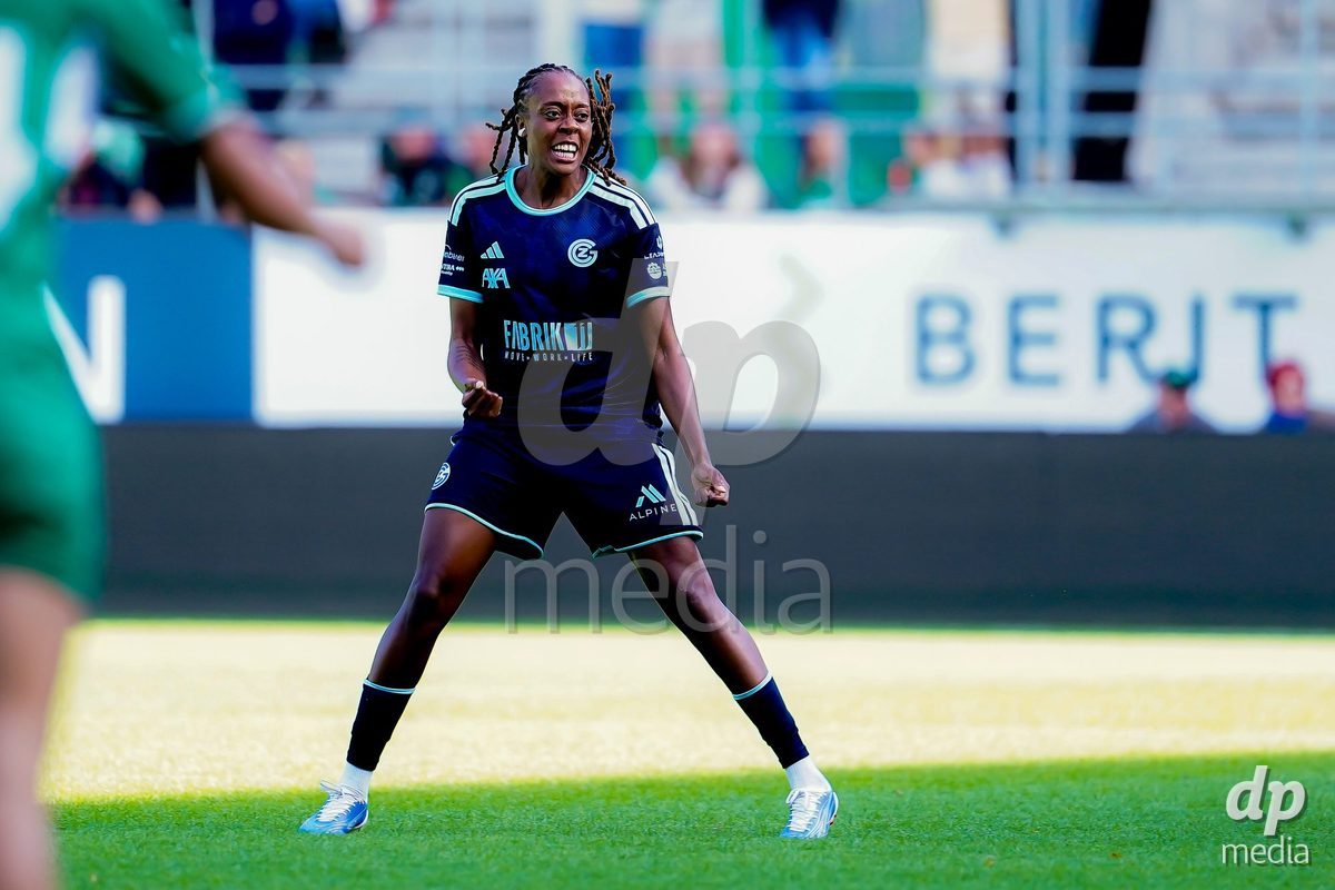 ST. GALLEN, SWITZERLAND - SEPTEMBER 19: Paige Bailey-Gayle of GC Frauenfussball celebrating after scoring during the AXA Women's Super League match between FC St. Gallen 1879 and GC Frauenfussball at Berit Sitterstadion on September 19, 2026 in St. Gallen, Switzerland.