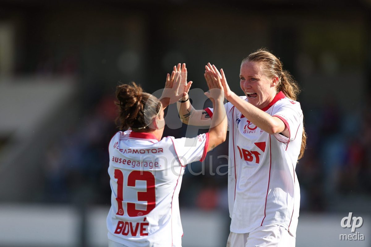 BASEL, SWITZERLAND - September 19: 17 Leyla Mcfarland of FC Rapperswil-Jona celebrates scoring her team's first goal to make the score 1-1 during the AXA Women's Super League match between FC Basel and FC Rapperswil-Jona at Leichtathletik-stadion on September 19, 2026 in Basel, Switzerland.