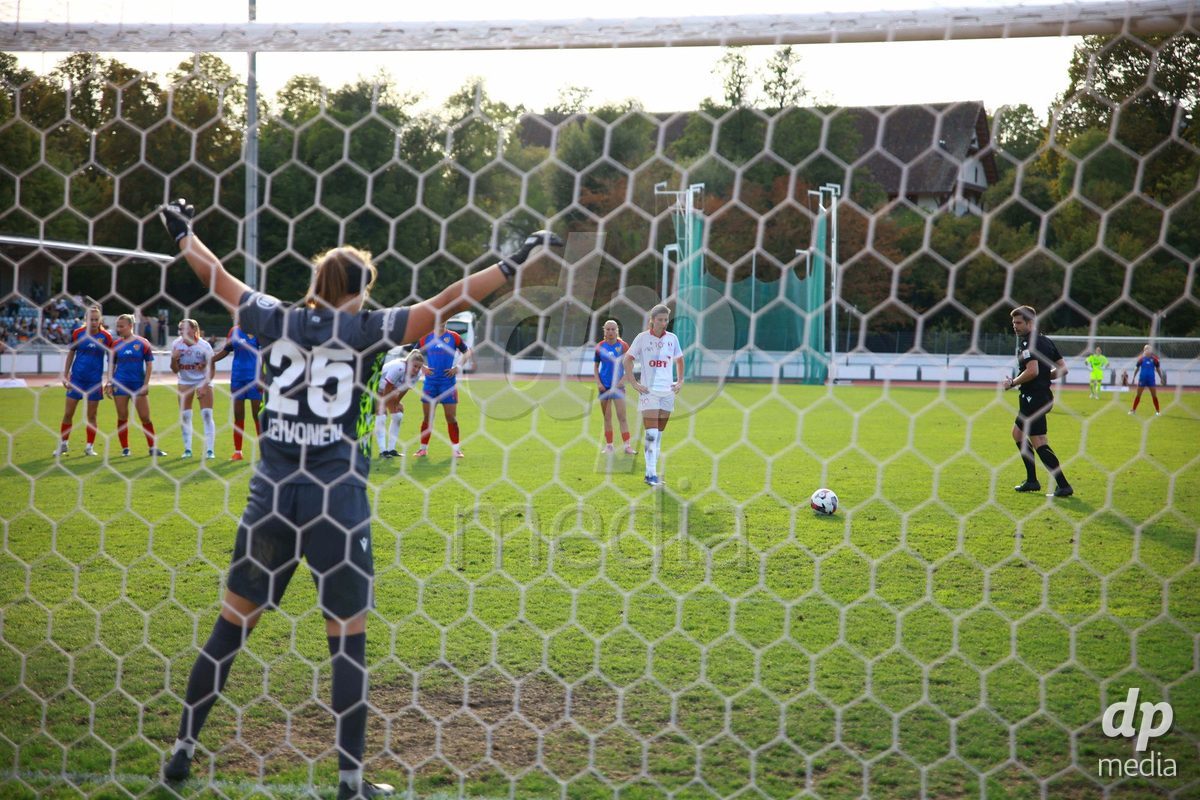BASEL, SWITZERLAND - September 19: 23 Zdravka Petrova Parapunova of FC Rapperswil-Jona taking the penalty during the AXA Women's Super League match between FC Basel and FC Rapperswil-Jona at Leichtathletik-stadion on September 19, 2026 in Basel, Switzerland.