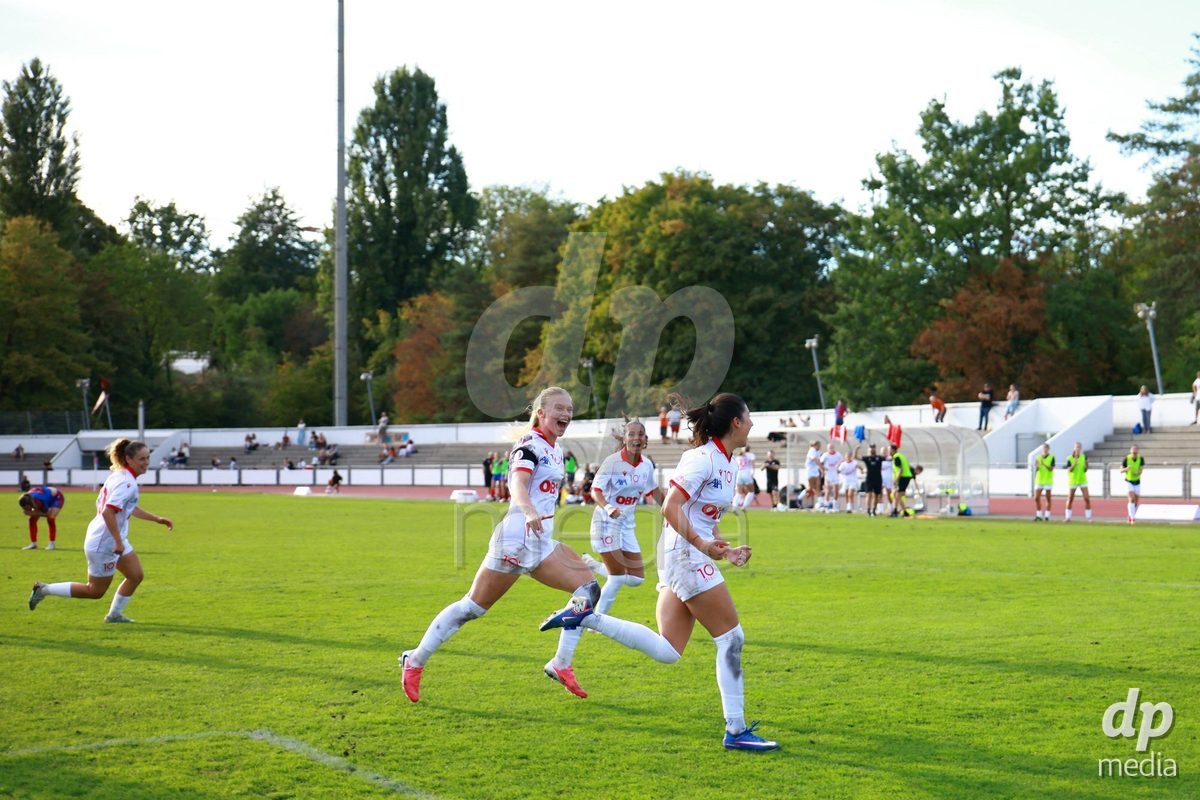 BASEL, SWITZERLAND - September 19: 23 Zdravka Petrova Parapunova of FC Rapperswil-Jona celebrates scoring her team's second goal to make the score 2-2 during the AXA Women's Super League match between FC Basel and FC Rapperswil-Jona at Leichtathletik-stadion on September 19, 2026 in Basel, Switzerland.