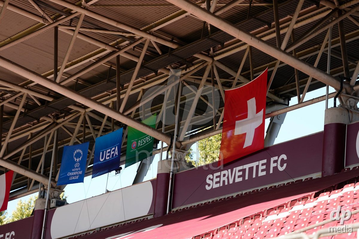 GENEVA, SWITZERLAND - SEPTEMBER 23: View inside the Stade before the UEFA Women's Champions League match between Servette FC Chenois Feminin and OL Lyonnes at Stade de Geneve on September 23, 2026 in Geneva, Switzerland.