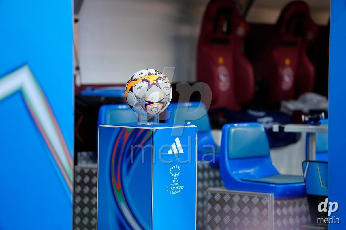 GENEVA, SWITZERLAND - SEPTEMBER 23: Ggame ball before the UEFA Women's Champions League match between Servette FC Chenois Feminin and OL Lyonnes at Stade de Geneve on September 23, 2026 in Geneva, Switzerland.