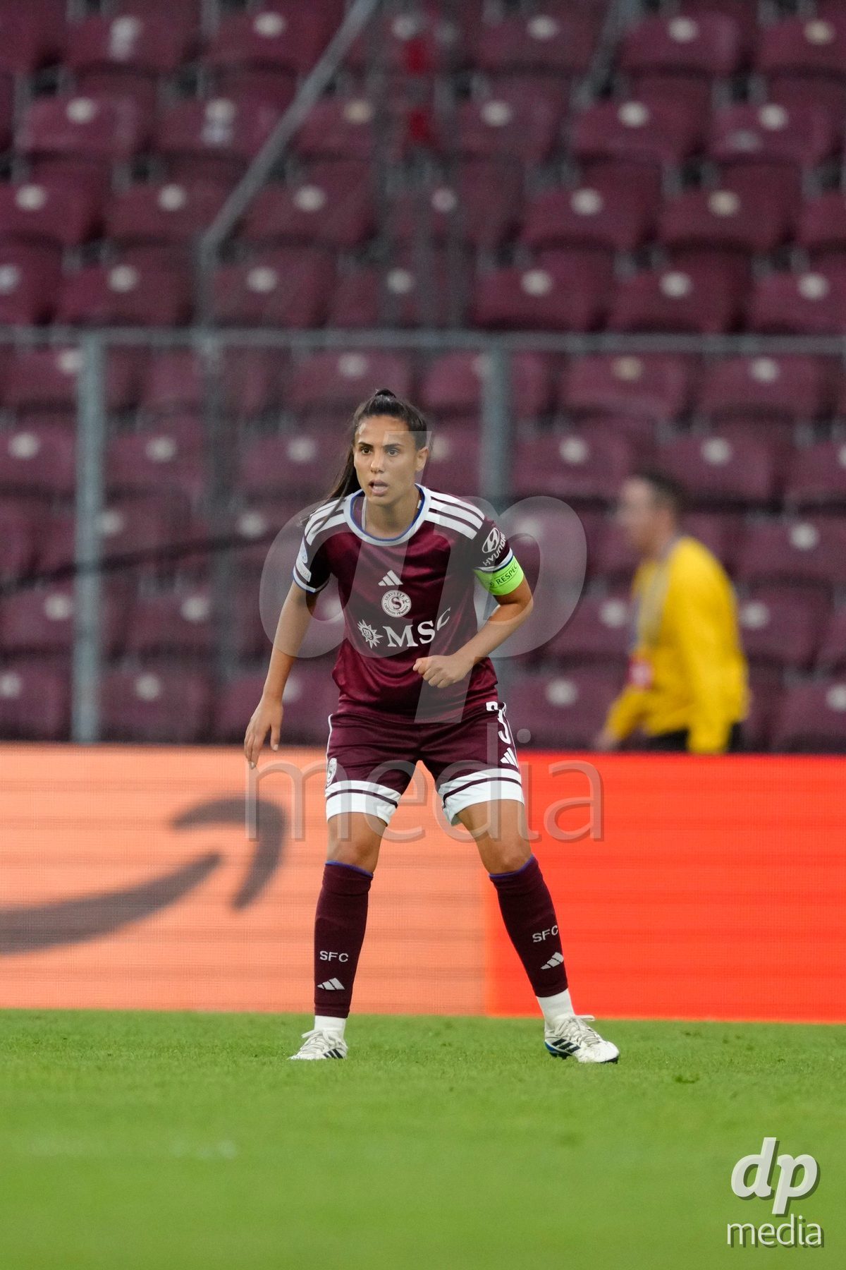 GENEVA, SWITZERLAND - SEPTEMBER 23: Daina Bourma of Servette FC Chenois Feminin during the UEFA Women's Champions League match between Servette FC Chenois Feminin and OL Lyonnes at Stade de Geneve on September 23, 2026 in Geneva, Switzerland.