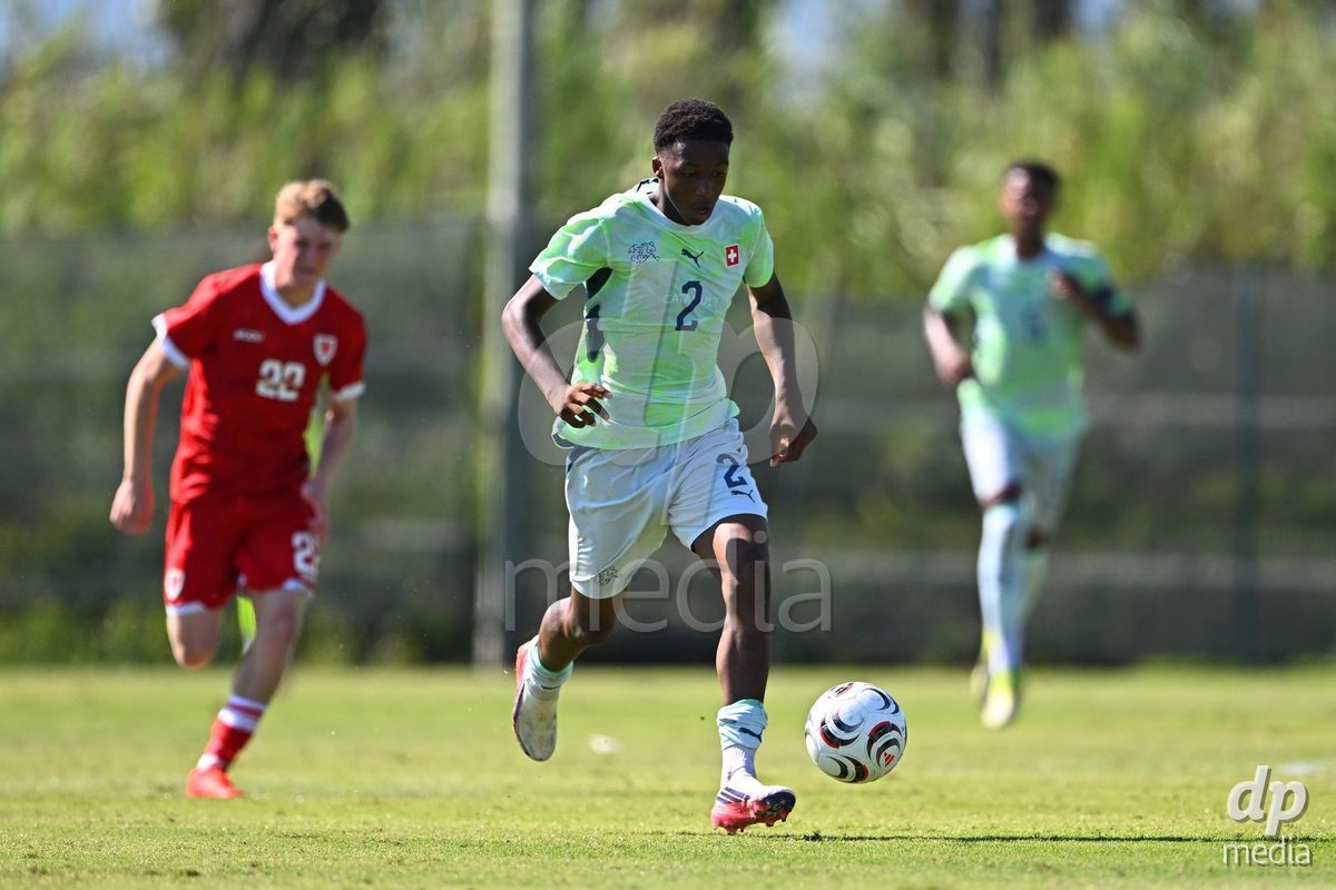 OLIVA NOVA, SPAIN - SEPTEMBER 23: Okoh, Darren of Switzerland during the International Friendly match between Switzerland U17 and Wales U17 at Oliva Nova Sports Center on September 23, 2026 in Oliva Nova, Spain.