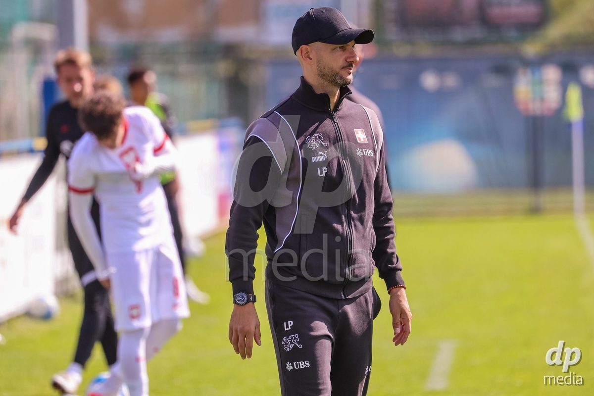 DUNAJSKA LUZNA, SLOVAKIA - SEPTEMBER 25:Luigi Pisino  the International Friendly football match between Switzerland U19 and Poland U19 on September 25, 2026 in Dunajska Luzna, Slovakia.