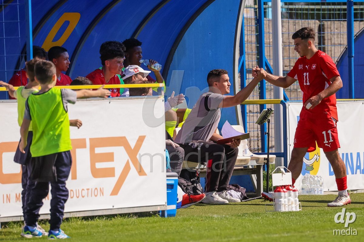DUNAJSKA LUZNA, SLOVAKIA - SEPTEMBER 25: Nevio Scherrer the International Friendly football match between Switzerland U19 and Poland U19 on September 25, 2026 in Dunajska Luzna, Slovakia.