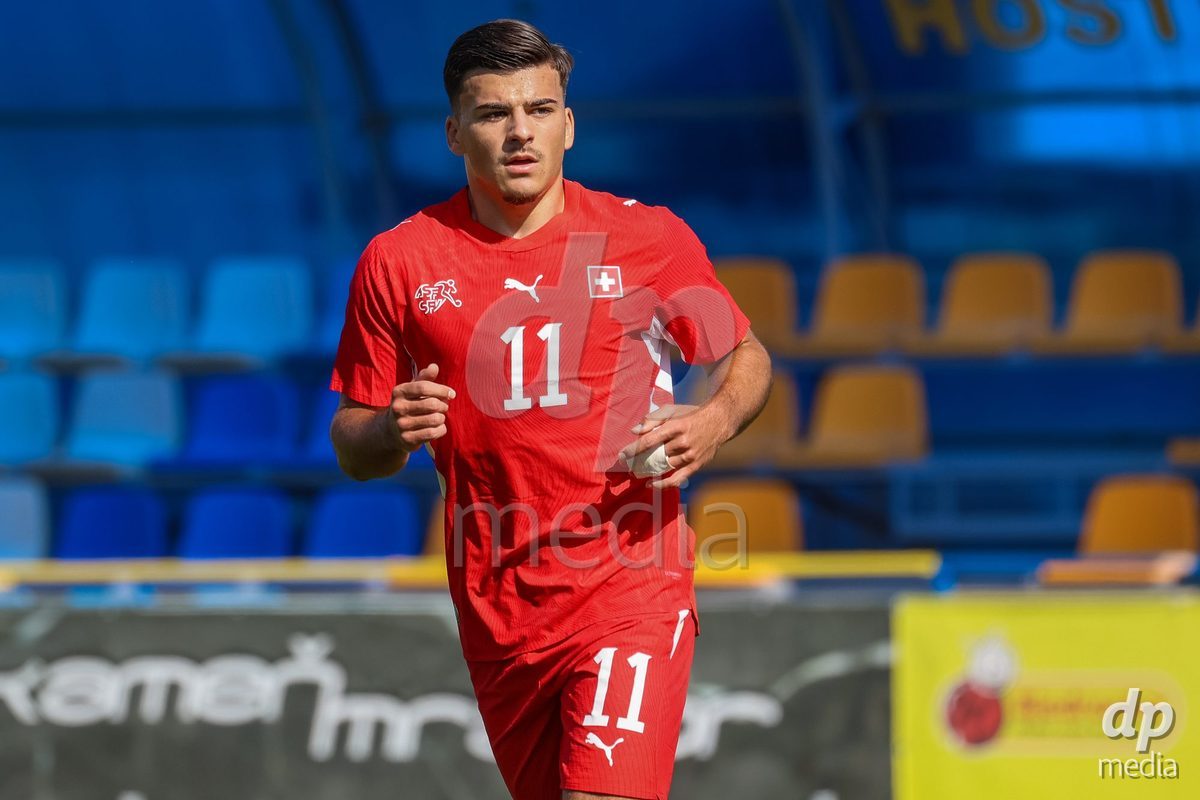 DUNAJSKA LUZNA, SLOVAKIA - SEPTEMBER 25: Nevio Scherrer the International Friendly football match between Switzerland U19 and Poland U19 on September 25, 2026 in Dunajska Luzna, Slovakia.
