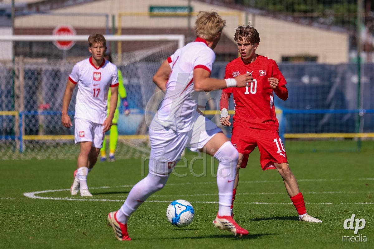 DUNAJSKA LUZNA, SLOVAKIA - SEPTEMBER 25: Mladen Mijajlovic the International Friendly football match between Switzerland U19 and Poland U19 on September 25, 2026 in Dunajska Luzna, Slovakia.