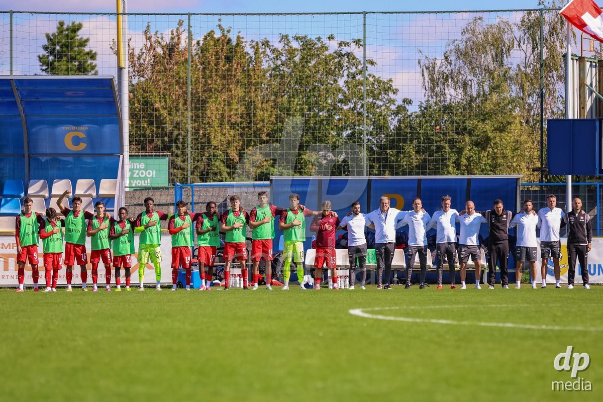 DUNAJSKA LUZNA, SLOVAKIA - SEPTEMBER 25: The start of the match the International Friendly football match between Switzerland U19 and Poland U19 on September 25, 2026 in Dunajska Luzna, Slovakia.