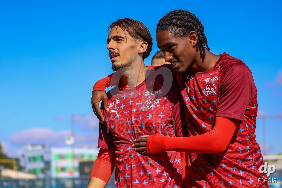 DUNAJSKA LUZNA, SLOVAKIA - SEPTEMBER 25:  Swiss team warm-up International Friendly football match between Switzerland U19 and Poland U19 on September 25, 2026 in Dunajska Luzna, Slovakia.
