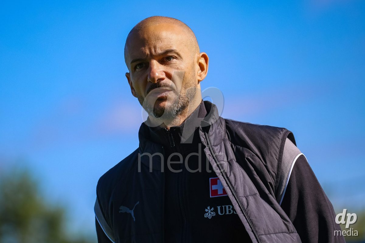 DUNAJSKA LUZNA, SLOVAKIA - SEPTEMBER 25: Luigi Pisino Swiss team course inspection the International Friendly football match between Switzerland U19 and Poland U19 on September 25, 2026 in Dunajska Luzna, Slovakia.