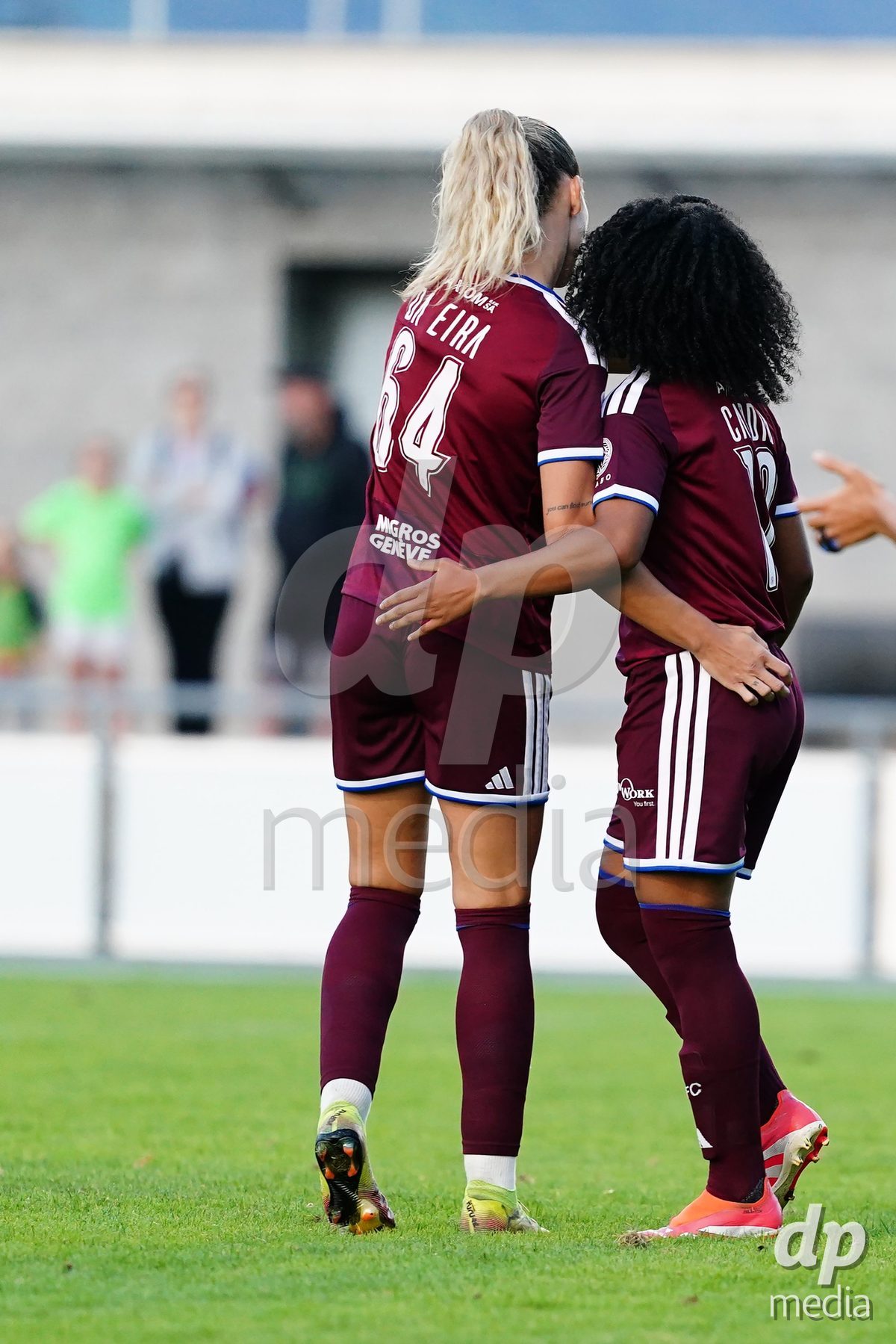MAGADINO, SWITZERLAND - SEPTEMBER 26: Mikaella Cardia celebrates her first goal with her team mate Stefanie Da Eira of the Servette FC during the AXA Women's Cup match between AS Gambarogno and Servette FC Chenois Feminin at Centro Sportivo on September 26, 2026 in Magadino.