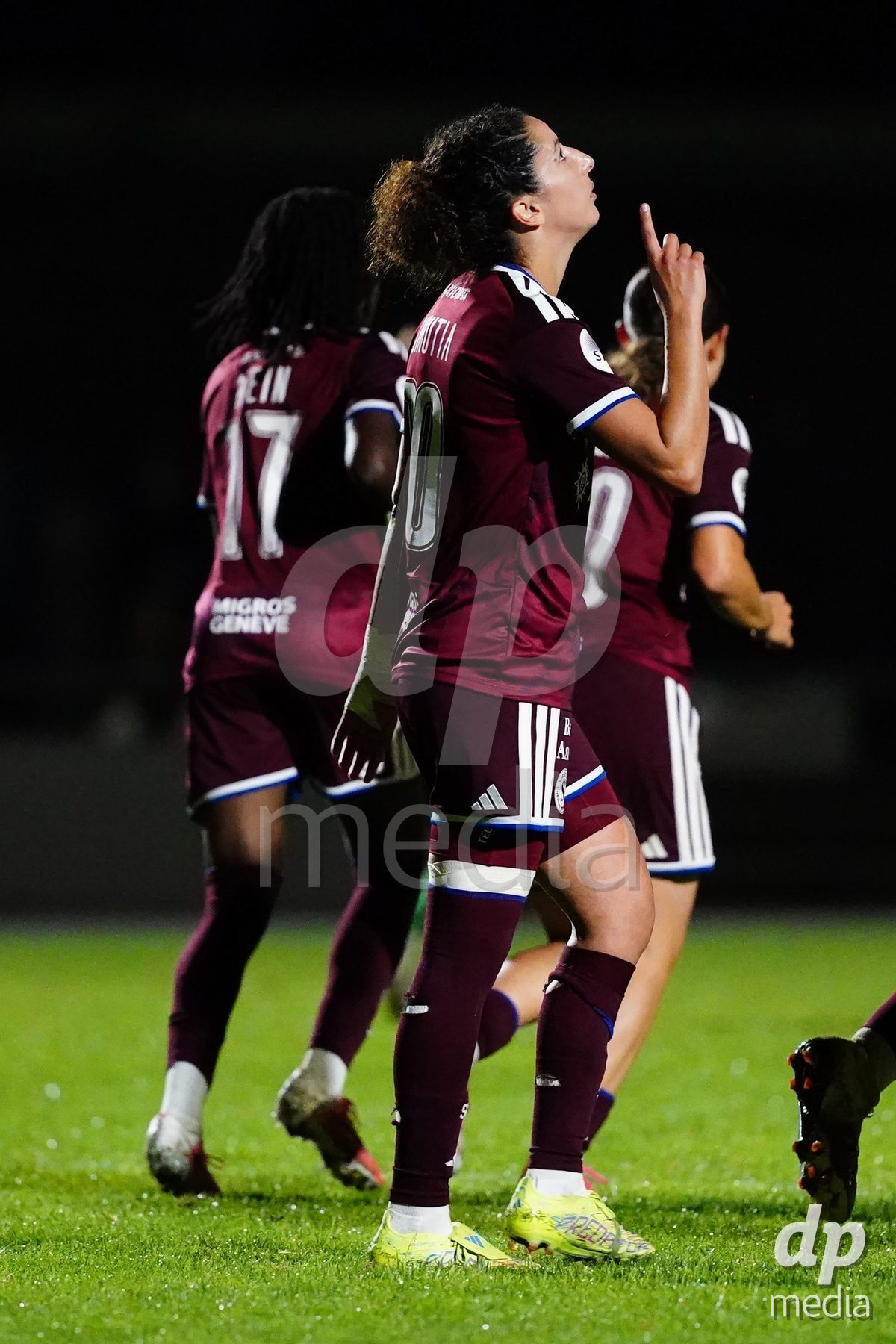 MAGADINO, SWITZERLAND - SEPTEMBER 26:  Ghoutia Karchouni of the Servette FC celebrates after score her first goal during the AXA Women's Cup match between AS Gambarogno and Servette FC Chenois Feminin at Centro Sportivo on September 26, 2026 in Magadino.