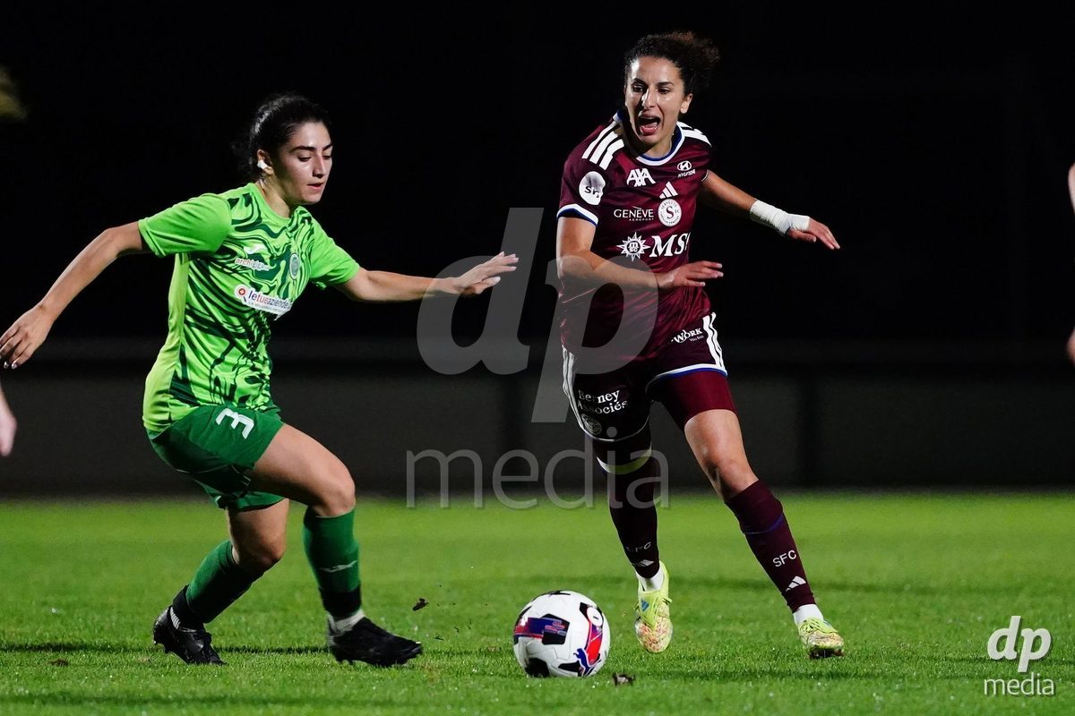 MAGADINO, SWITZERLAND - SEPTEMBER 26:  Ghoutia Karchouni of the Servette FC in action with the ball during the AXA Women's Cup match between AS Gambarogno and Servette FC Chenois Feminin at Centro Sportivo on September 26, 2026 in Magadino.