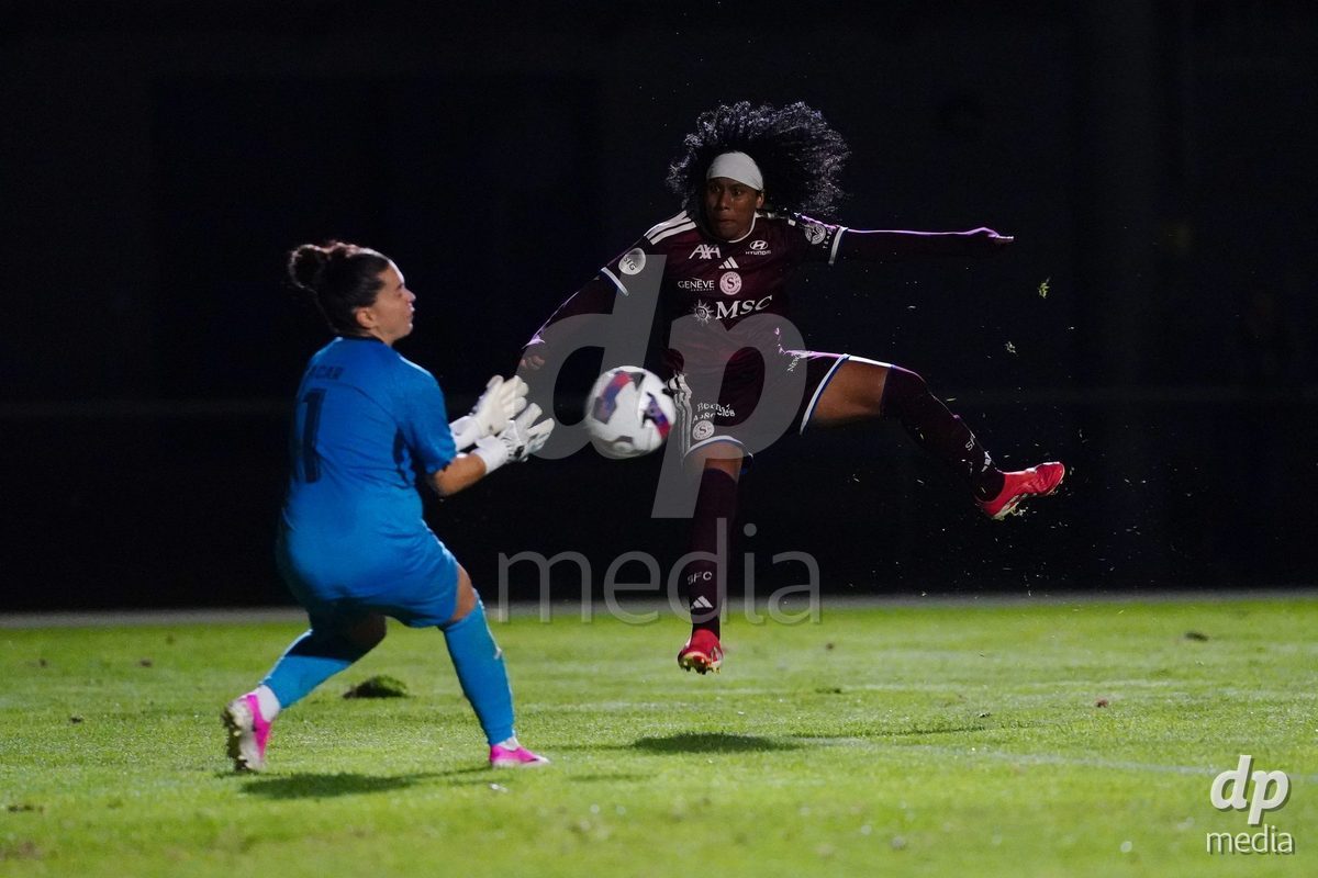 MAGADINO, SWITZERLAND - SEPTEMBER 26: Mickaëlla Cardia of the Servette FC shoots the ball during the AXA Women's Cup match between AS Gambarogno and Servette FC Chenois Feminin at Centro Sportivo on September 26, 2026 in Magadino.