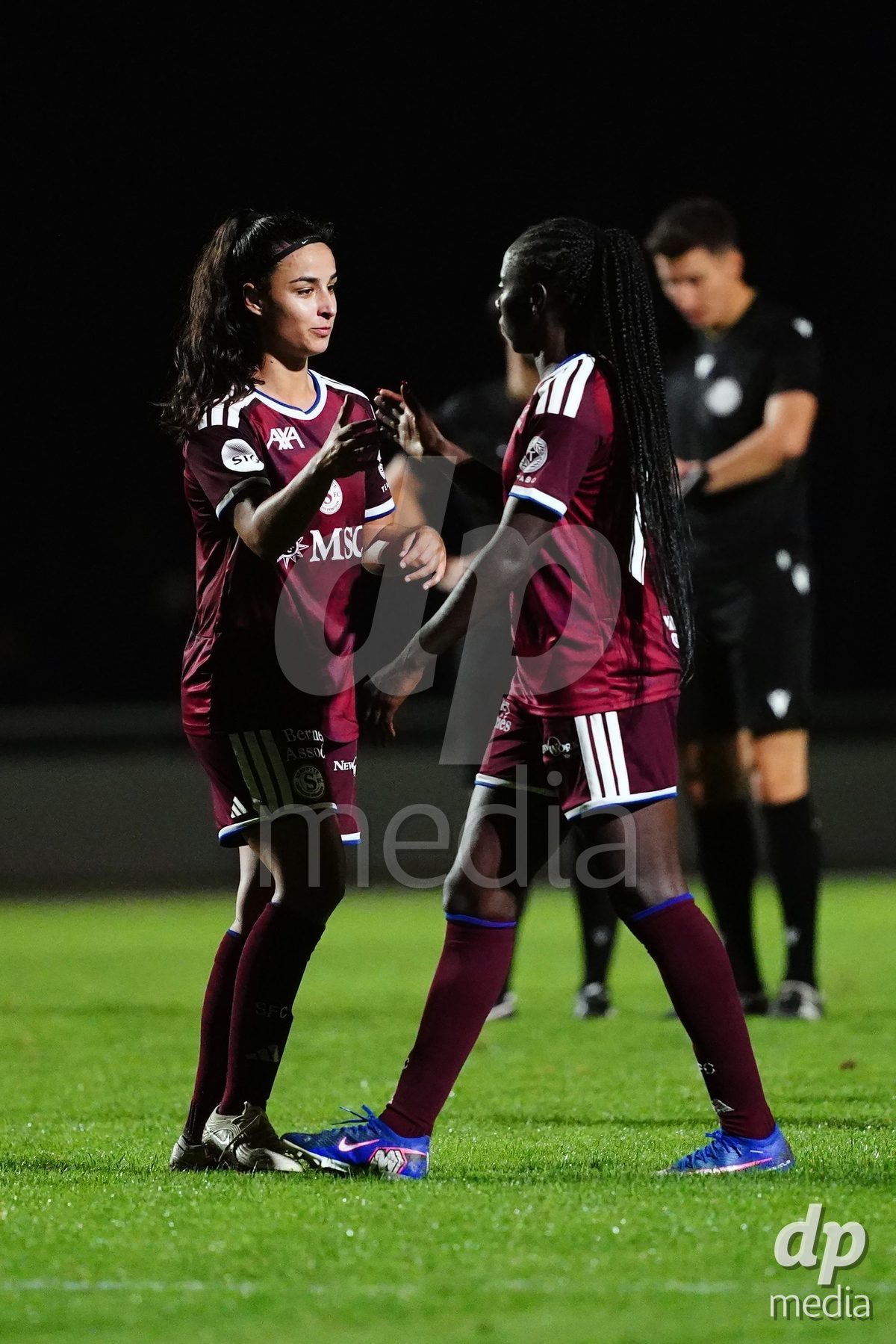MAGADINO, SWITZERLAND - SEPTEMBER 26: Hernandez Dia Paola and Simon Benedicte of the Servette FC celebrate at the end of the AXA Women's Cup match between AS Gambarogno and Servette FC Chenois Feminin at Centro Sportivo on September 26, 2026 in Magadino.