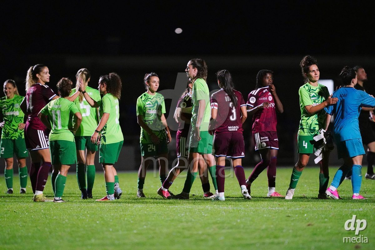 MAGADINO, SWITZERLAND - SEPTEMBER 26: Players of the Servette FC and players of AS Gambarogno react at the end of the AXA Women's Cup match between AS Gambarogno and Servette FC Chenois Feminin at Centro Sportivo on September 26, 2026 in Magadino.
