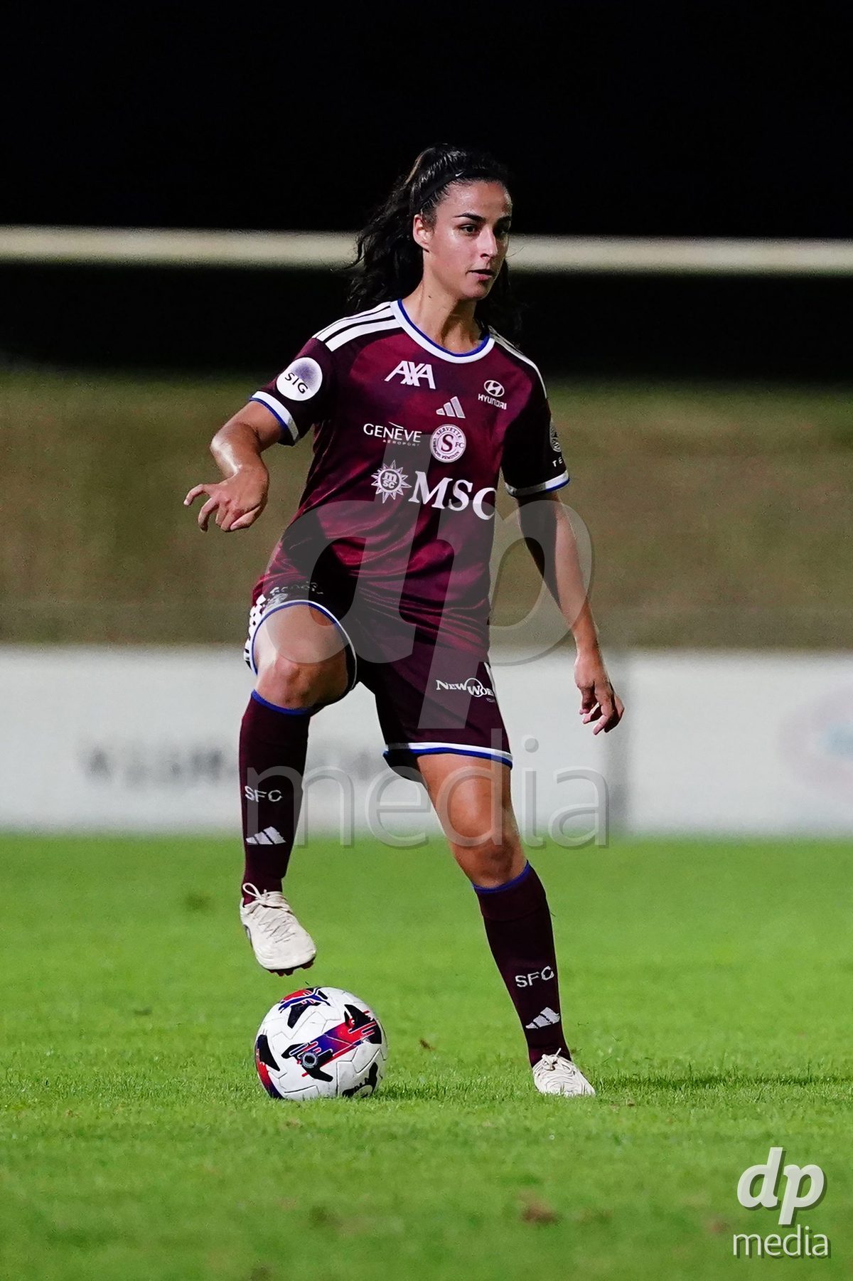 MAGADINO, SWITZERLAND - SEPTEMBER 26: Chiara Wallin of the Servette FC runs with ball during the AXA Women's Cup match between AS Gambarogno and Servette FC Chenois Feminin at Centro Sportivo on September 26, 2026 in Magadino.