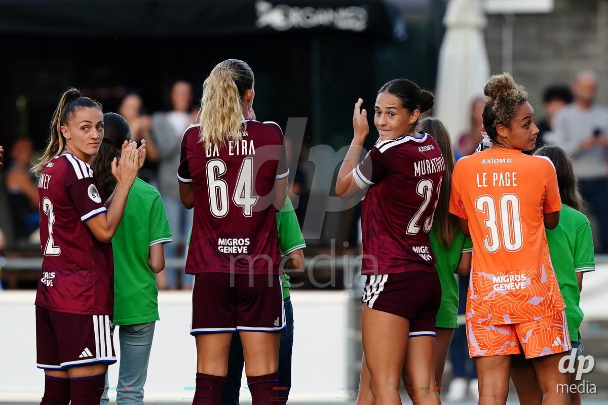 MAGADINO, SWITZERLAND - SEPTEMBER 26:  Amanda Chaney, Stefanie Da Eira, Amine Muratovic and Manon Le Page of the servette fc looks during the AXA Women's Cup match between AS Gambarogno and Servette FC Chenois Feminin at Centro Sportivo on September 26, 2026 in Magadino.