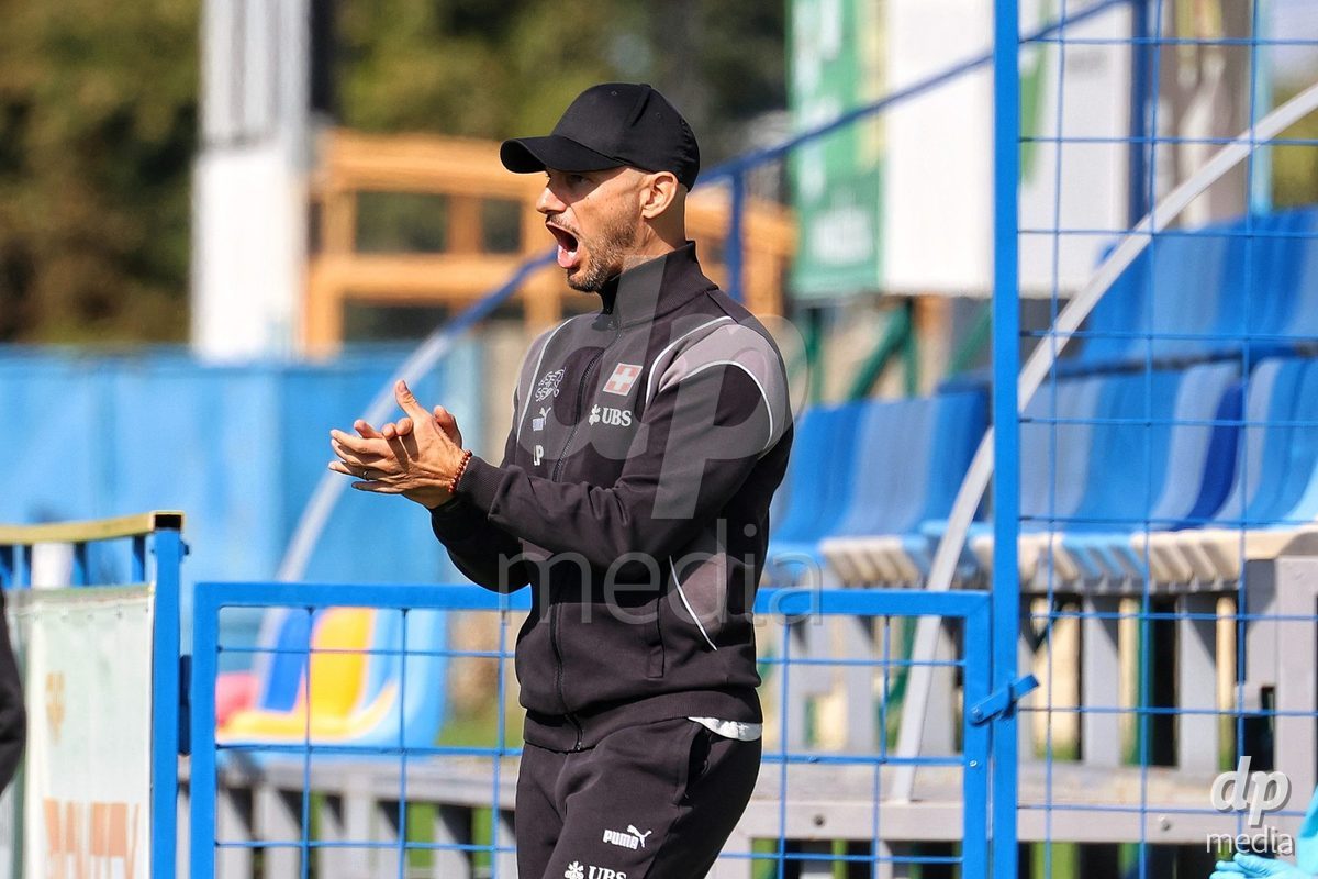 DUNAJSKA LUZNA, SLOVAKIA - SEPTEMBER 25: Luigi Pisino the  International Friendly football match between Switzerland U19 and Poland U19 on September 25, 2026 in Dunajska Luzna, Slovakia.