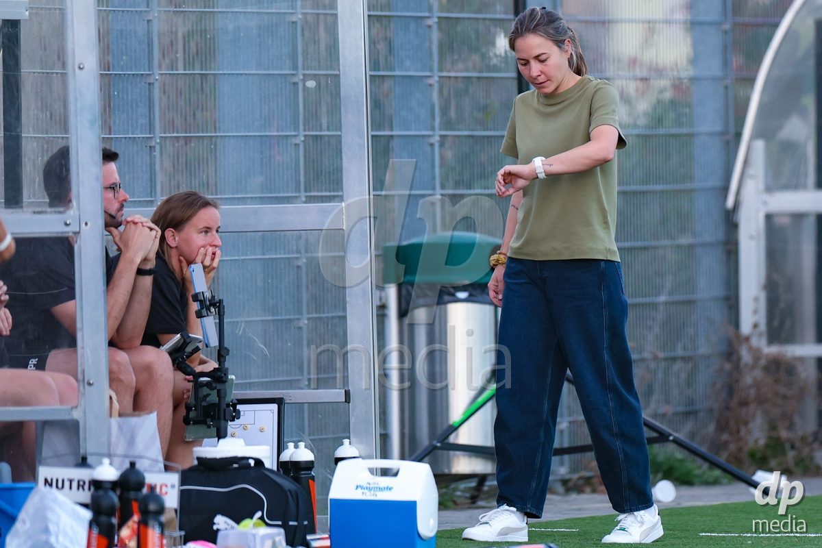SCHLIEREN, SWITZERLAND - SEPTEMBER 26: Jasmin Schweer, head coach of FC St.Gallen 1879 during the AXA Women's Cup match between FC Schlieren and FC St. Gallen at Zelgli on September 26, 2026 in Schlieren, Switzerland.